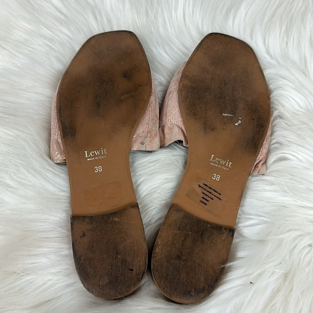 Lewit Cassandra Ruffle Pink Blush Rose Gold Leather Slide on Flats 7.5 - Picture 6 of 7